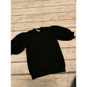 Moth Anthropologie Black Puff Sleeve Knit Sweater Crew Neck Small